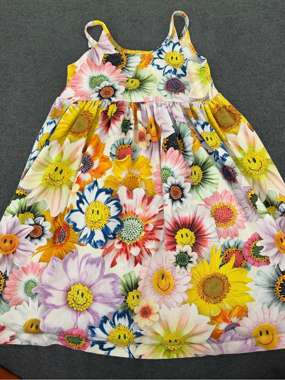 Molo Yellow Multicolor Smiley Sunflower Floral Sundress